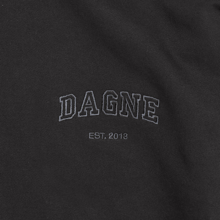 Dagne Dover Hooded Sweatshirt logo closeup in onyx.
