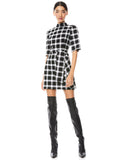 VIRGIL BELTED  MOCK NECK MINI DRESS - BLACK/WHITE