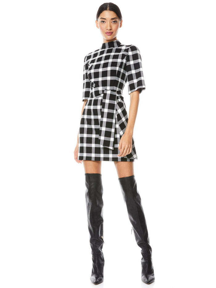 VIRGIL BELTED  MOCK NECK MINI DRESS - BLACK/WHITE