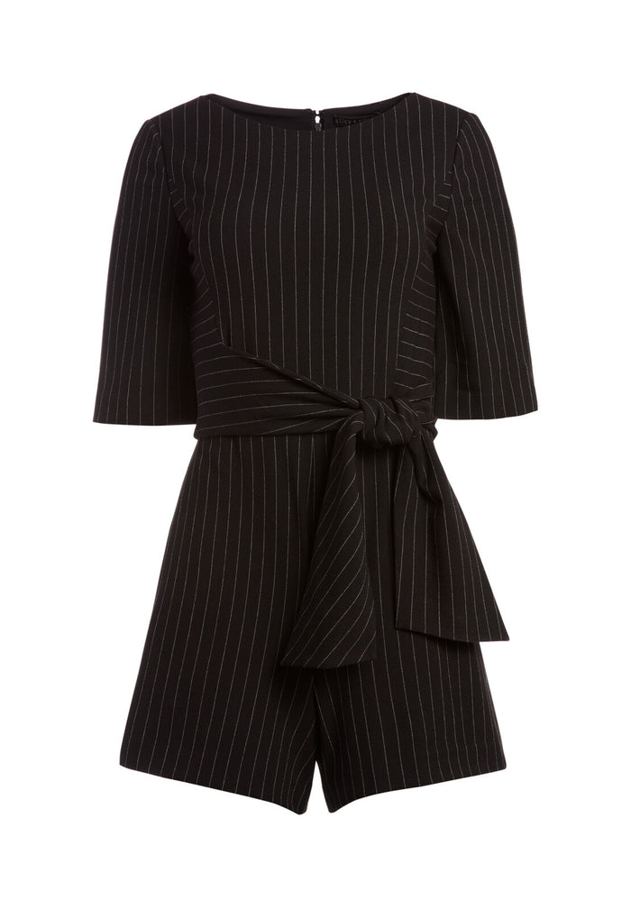 VIRGIL BOAT NECK ROMPER WITH BELT - BLACK/CREAM