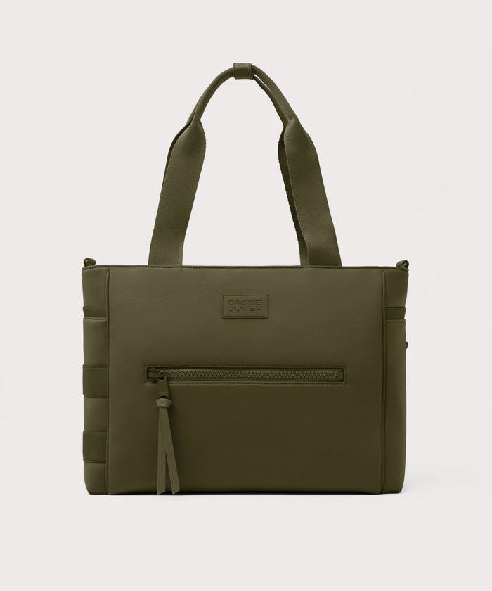 Dagne Dover large Wade Diaper Tote in dark green with the shoulder strap removed.