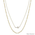 Water Resistant Rhinestone Cross with Thin Gold Chain Layered 16"-18" Necklace