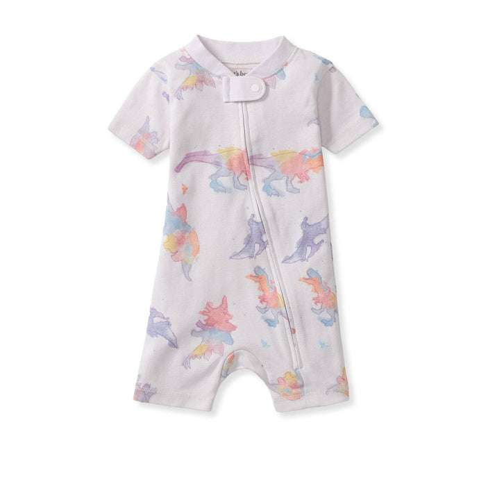 Watercolor Dinos Organic Baby Sleeper Romper - Sweet Pea