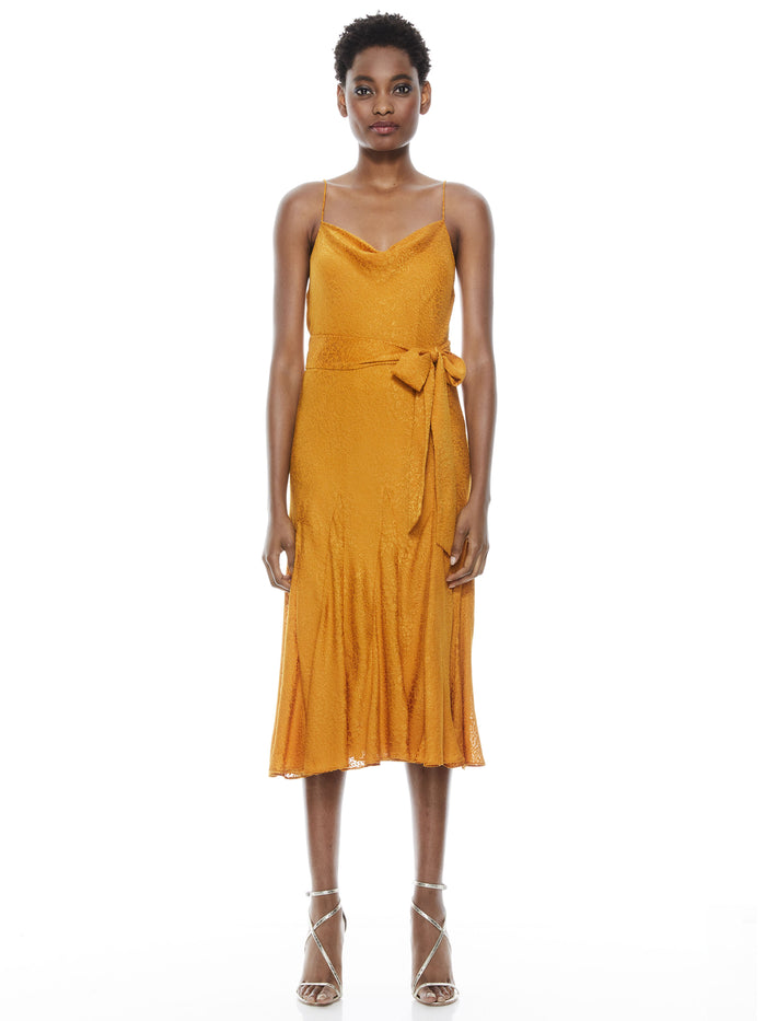 WEBBER TIE WAIST MIDI DRESS - AUTUMN GOLD