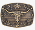 Western Cowboy Long Horn Bull Belt Buckle 1792BNZ