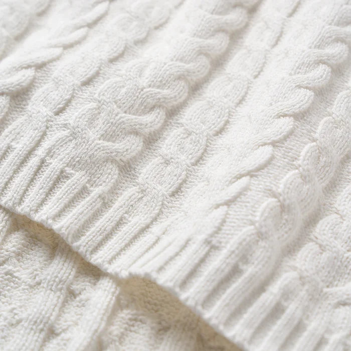 Whisper White Horseshoe Cable Baby Blanket