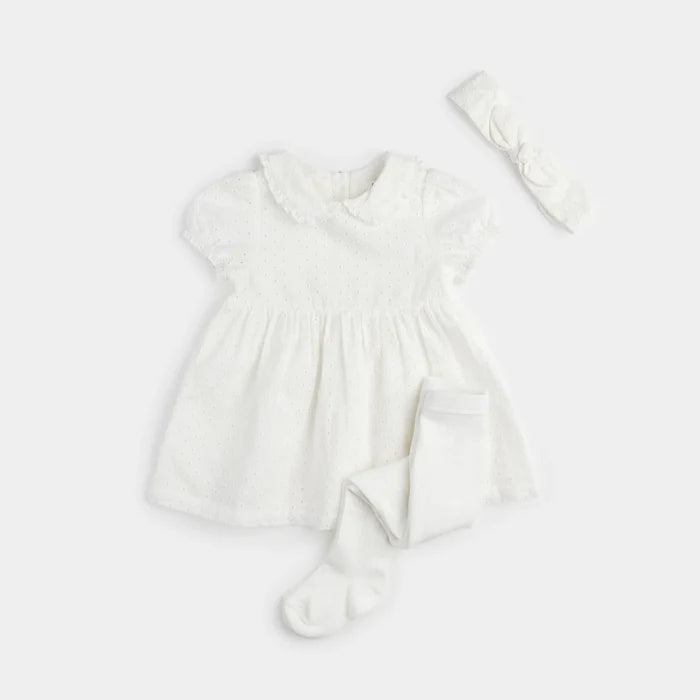 White 3pc Set - Dress, Tights, & Headband