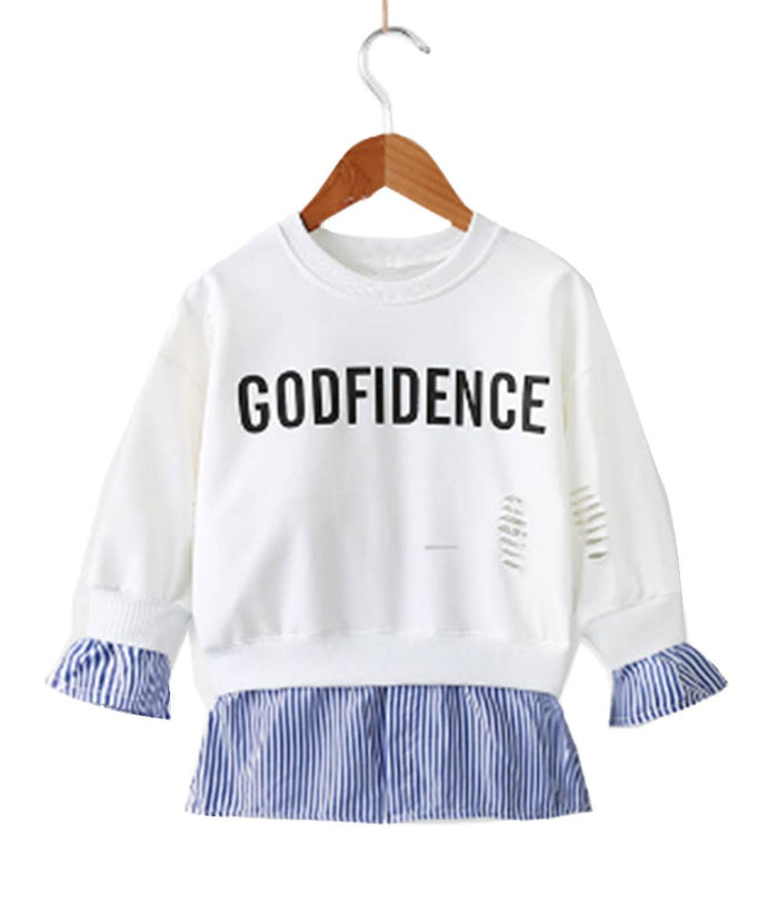 White-Blue Godfidence Ruffle Girl Sweatshirt