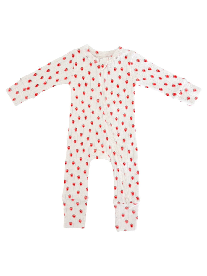 White Strawberry / Organic Pointelle 2-Way Zip Romper