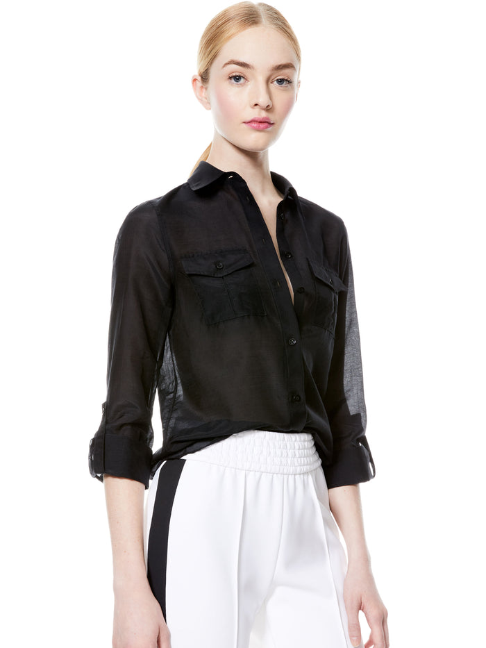 WILLA CARGO POCKET TOP - BLACK