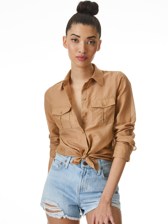 WILLA CARGO POCKET TOP - TAN