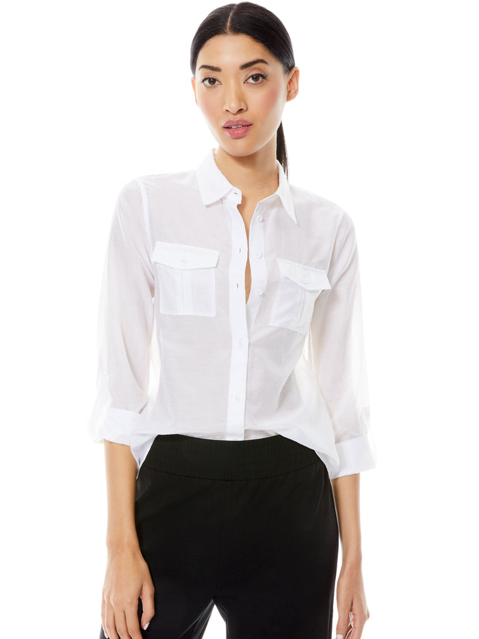WILLA CARGO POCKET TOP - WHITE