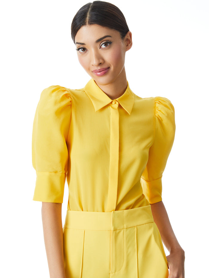 WILLA SCRUNCHED SLEEVE BLOUSE - GOLDEN ROD