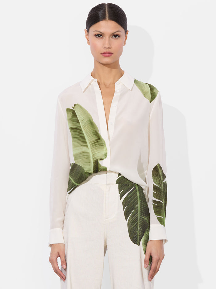 WILLA SILK BLOUSE - JUNGLE PALM OFF WHITE