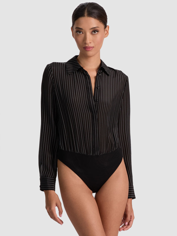 WILLA SILK BODYSUIT - BLACK/OFF WHITE