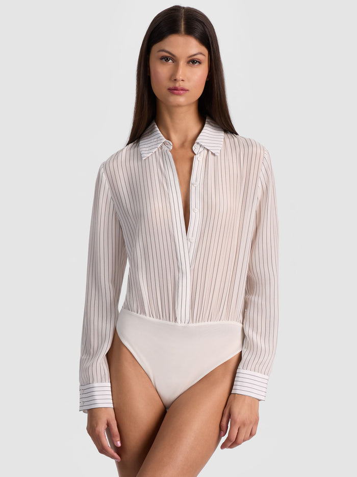 WILLA SILK BODYSUIT - OFF WHITE/BLACK
