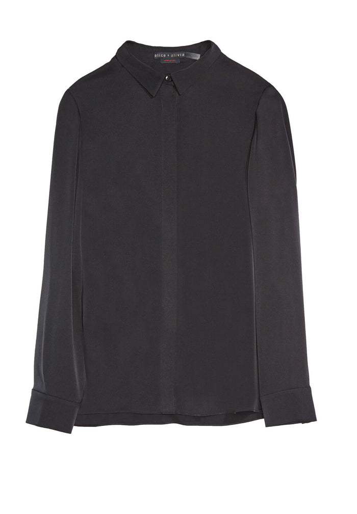 WILLA SMALL COLLAR PLKT TOP - BLACK