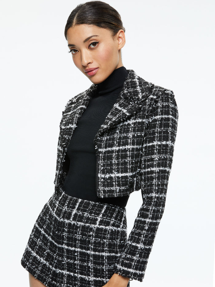 YARDLEY CROPPED FRAY HEM JACKET - BLACK/OFF WHITE