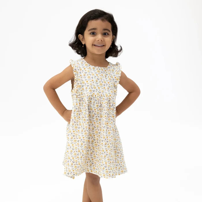 Yellow Country Roses Ruffle Dress