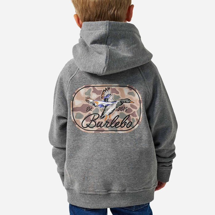 YOUTH FLEECE HOODIE - DUCKS FLYING IN - DARK HEATHER GREY