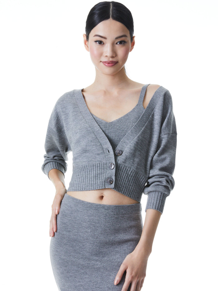 ZELINA DEEP V CARDIGAN - MEDIUM HEATHER GREY