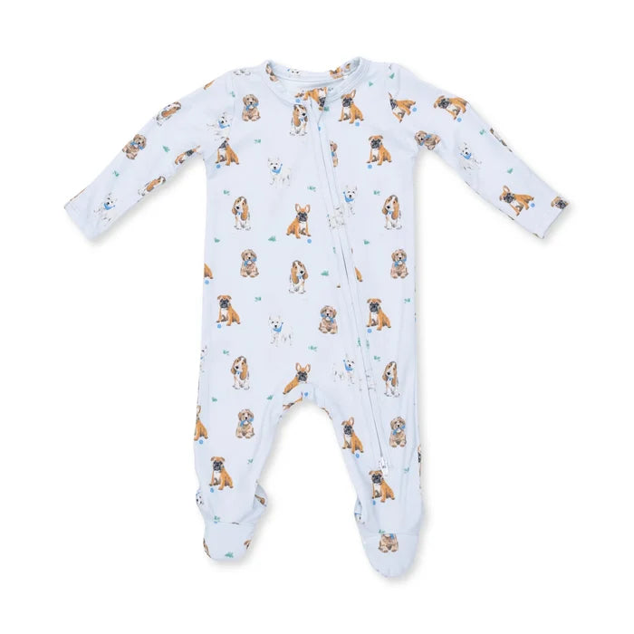 Zippered Footie- Bestie Dogs Blue