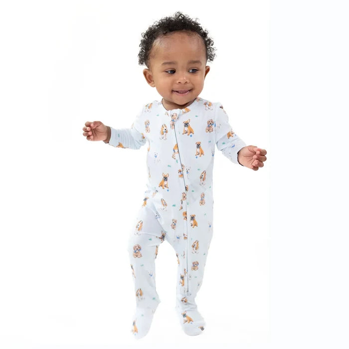 Zippered Footie- Bestie Dogs Blue