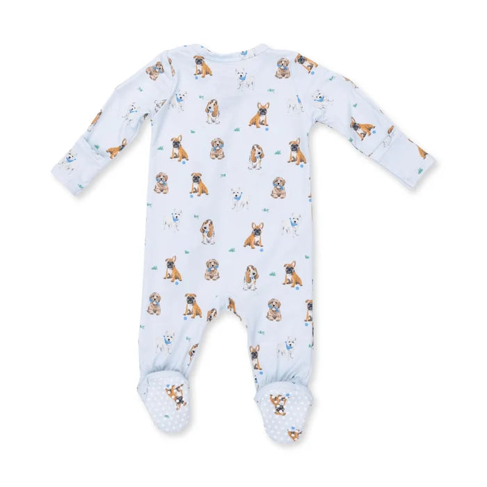 Zippered Footie- Bestie Dogs Blue
