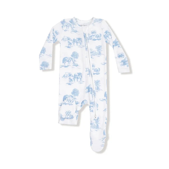 Zippered Footie- Blue Farm Toile