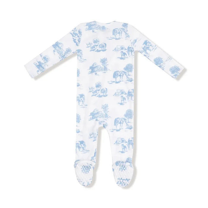 Zippered Footie- Blue Farm Toile