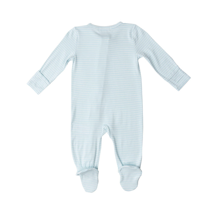Zippered Footie- Bunnies Blue Stripe