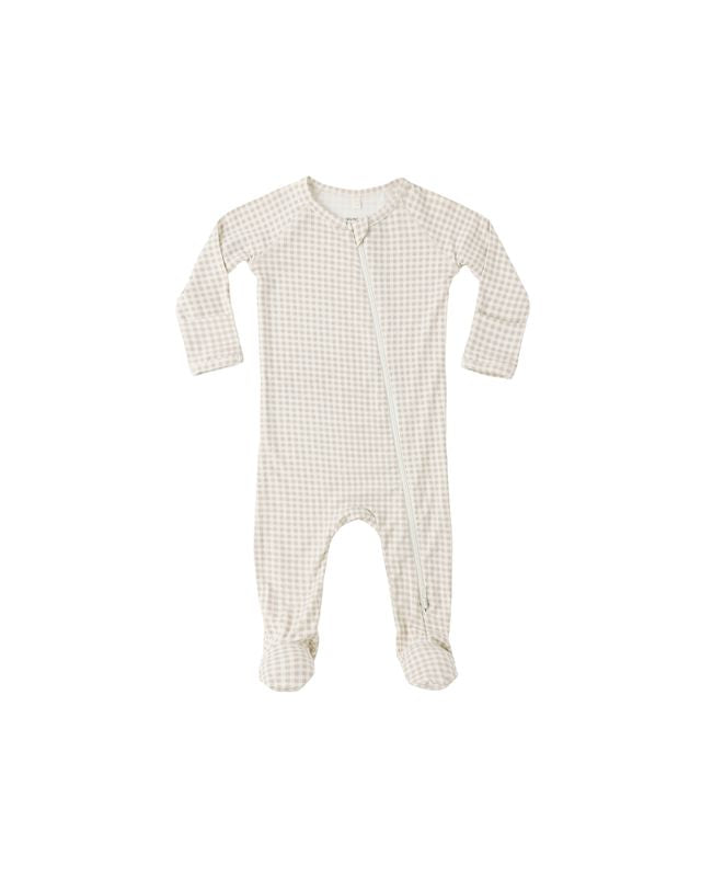 Zippered Footie- Oat Gingham