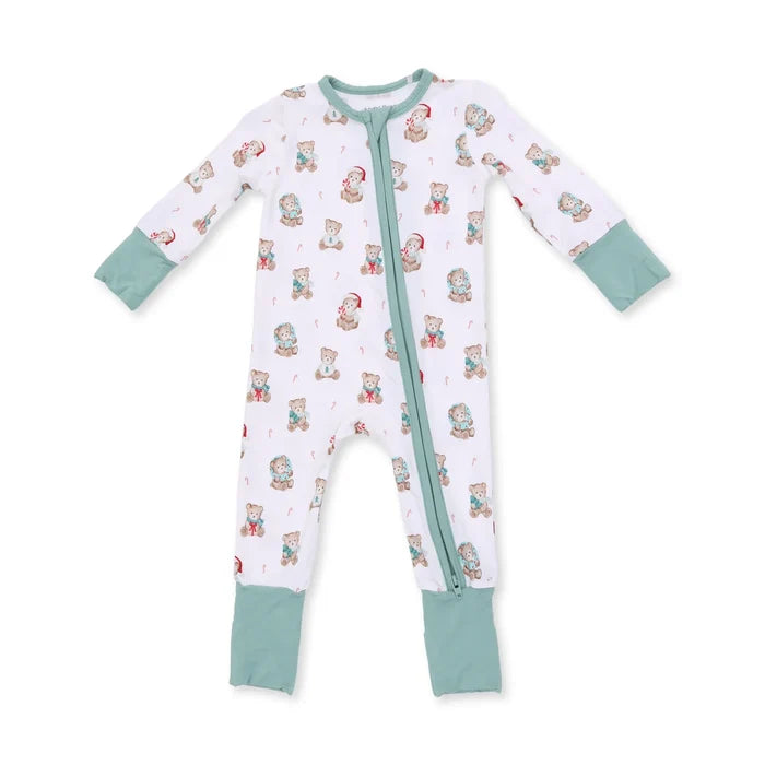 Zippered Romper- Christmas Teddy Bear