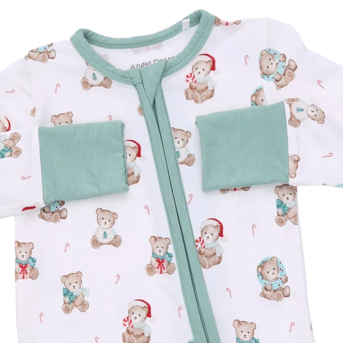 Zippered Romper- Christmas Teddy Bear