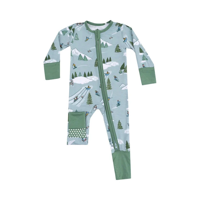 Zippered Romper- Winter Fun Skiers