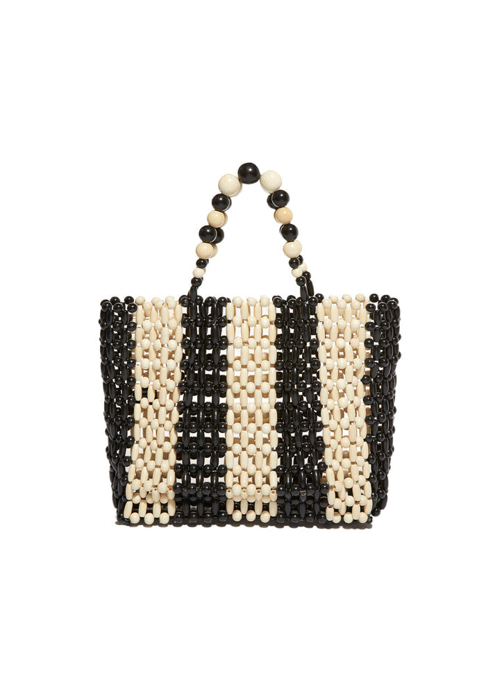 ZOEY WOODEN BEADED BAG - BLACK/WHITE