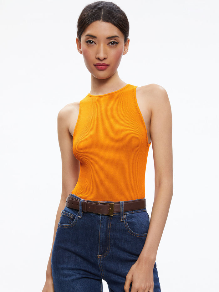 ZULMA RIBBED KNIT TANK - TANGERINE